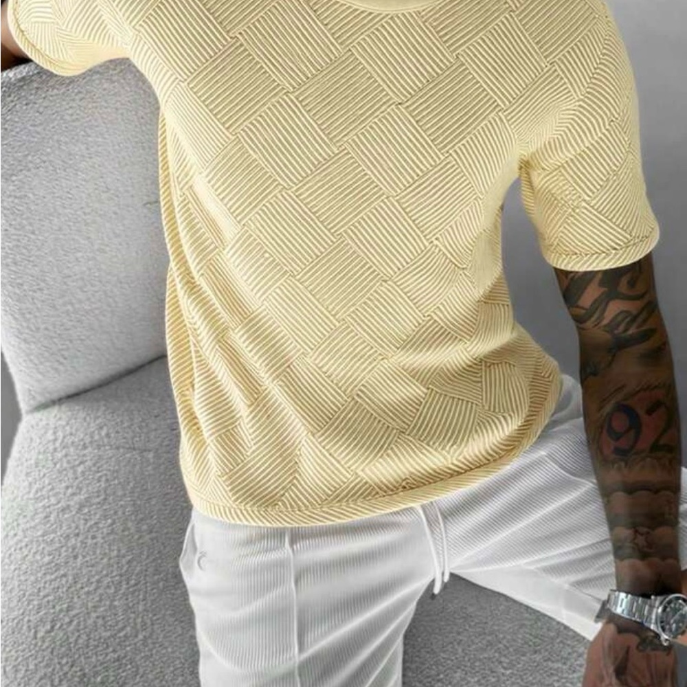 Men's Textured Short Sleeve Knit Shirt - Pale Yellow